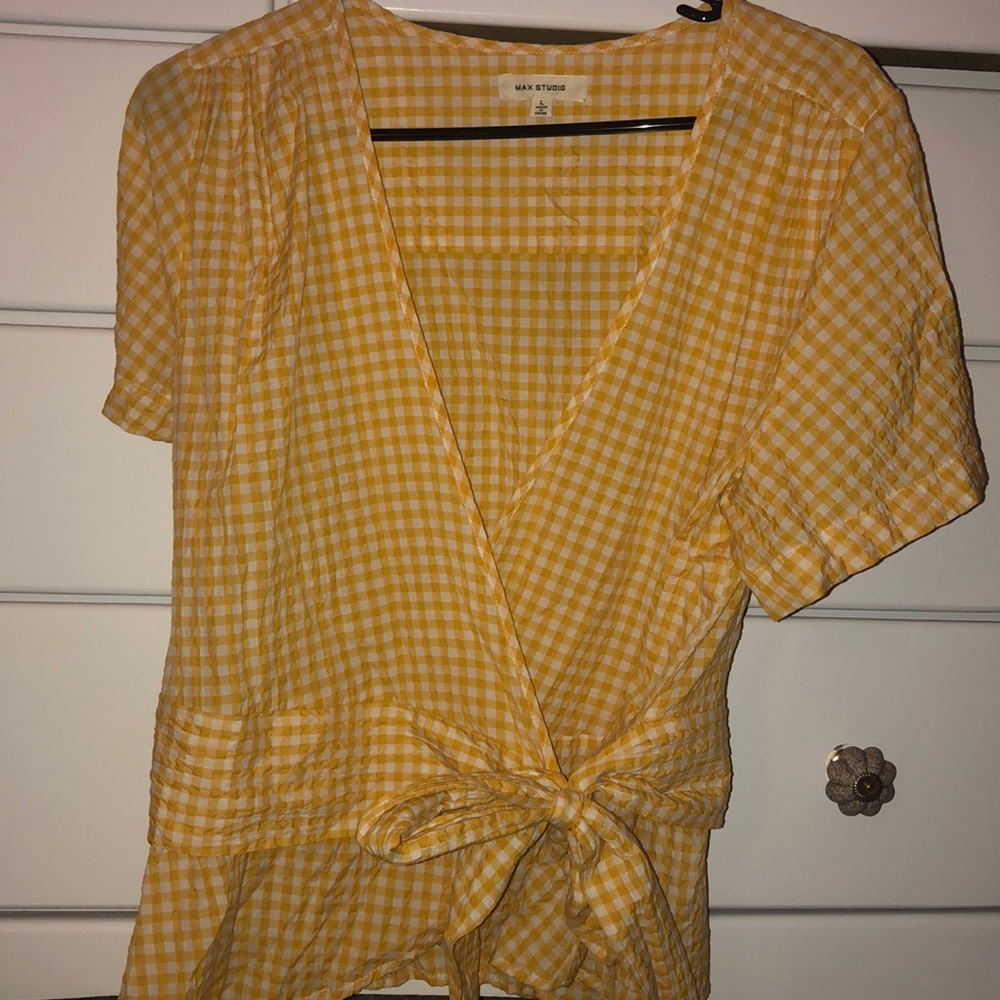 Yellow gingham wrap top